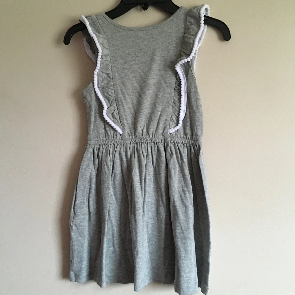 Joe Fresh Sleeveless Ruffled Dress Girl Size 4 Gray Drawstring Waist Pom  Pom. - Picture 2 of 5